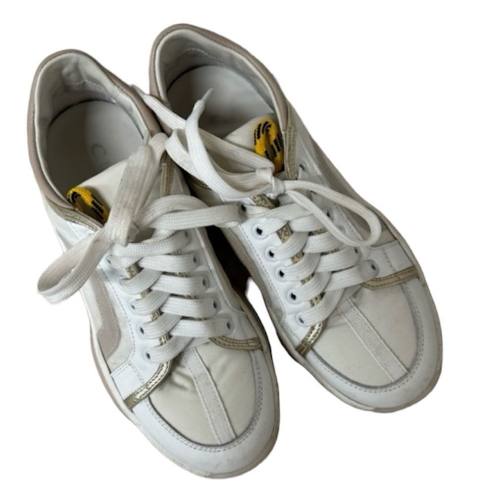 C La Canadienne Women’s White/Pink/Yellow/Beige Leather Sneakers 6.5 US / 37 EU